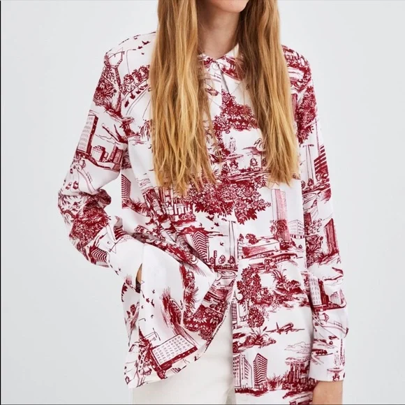❌SOLD❌ ZARA City Print Oversized Shirt - Picture 2 of 11